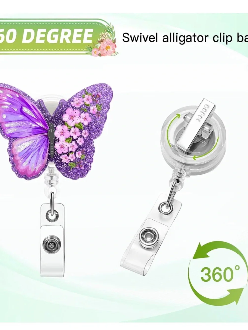 Soleebee Purple Butterfly Nurse Badge Reel, Cute Bling Retractable Badge Holder,